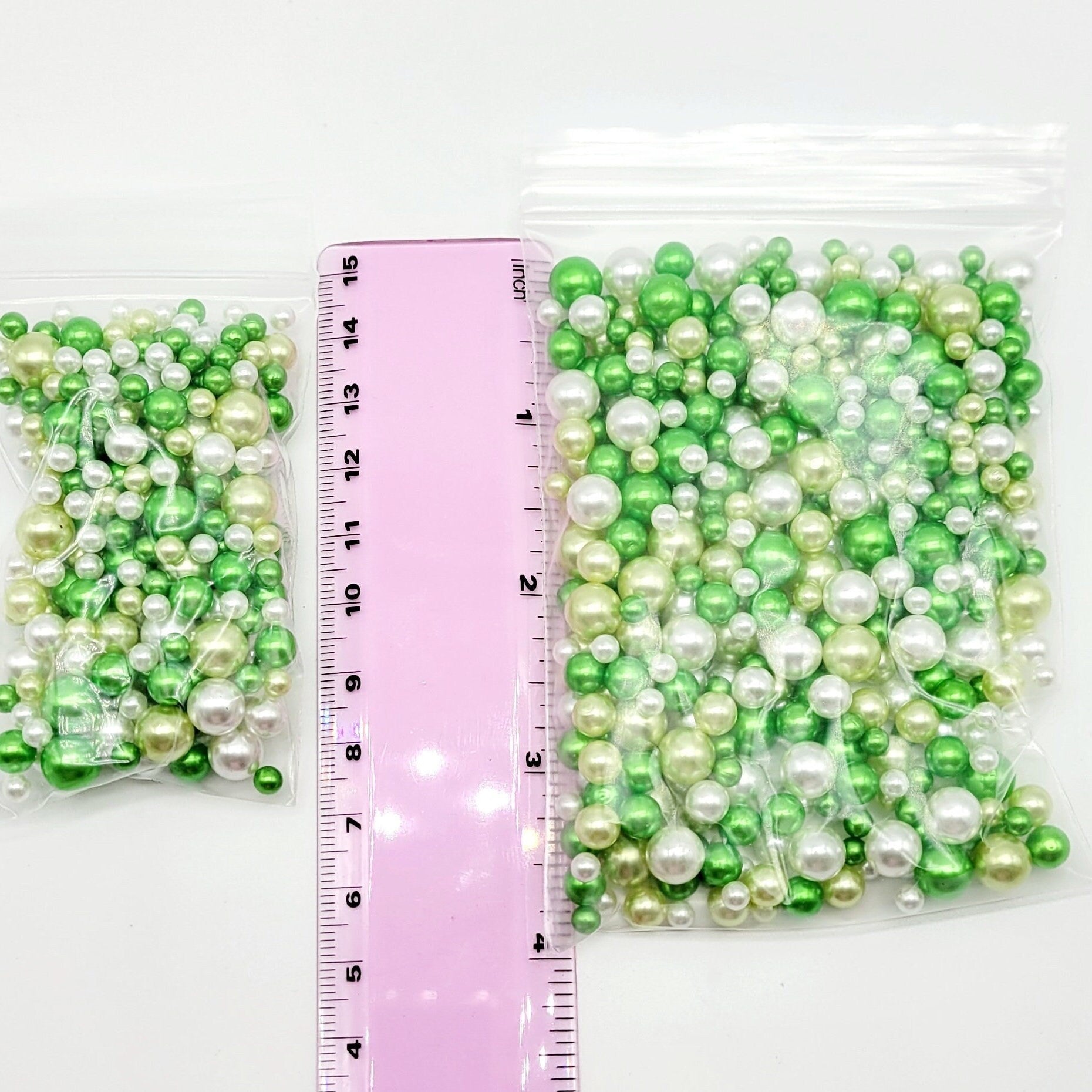 NO Hole Beads, Multi Size Pearl Acrylic Beads, Jewelry, Faux Bake Supplies, Slime Beads, Craft Supplies, Green, Light Green & White Beads
