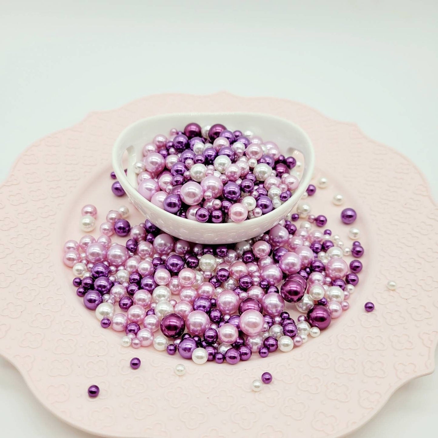 NO Hole Beads, Multi Size Pearl Acrylic Beads, Jewelry, Fake Bake Supplies, Slime Beads, Craft Supplies, Pink, Deep Purple, White, Purple