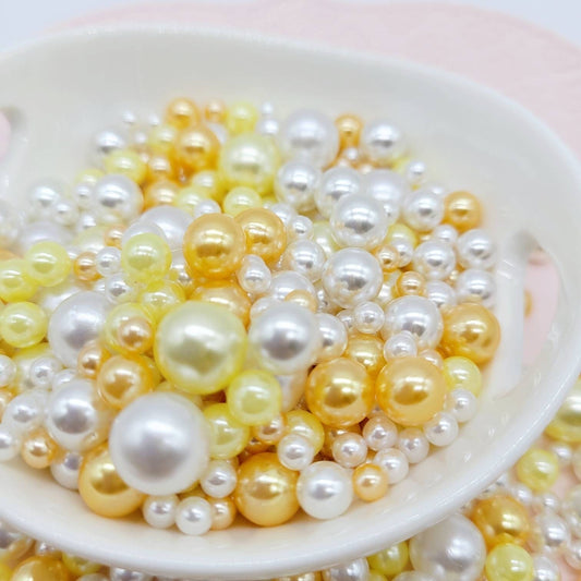 NO Hole Beads, Multi Size Pearl Acrylic Beads, Jewelry, Fake Bake Supplies, Slime Beads, Craft Supplies, orange, yellow and white