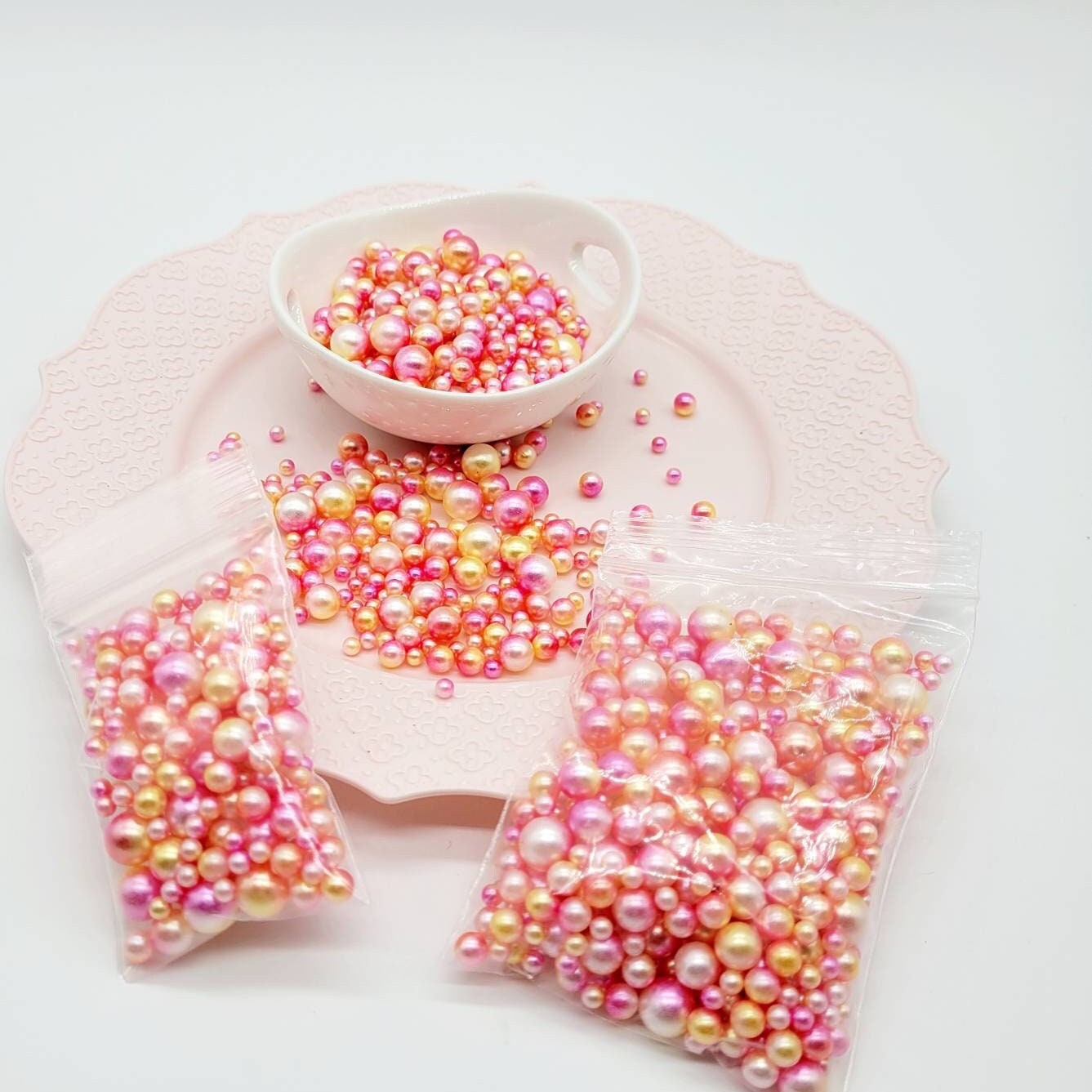 No Hole Beads, Fake Bake Sprinkles, Fake Dragees, Plastic Pearl Beads, Mermaid, Unicorn, Multi Colored, Iridescent, 4MM, 6MM, 8MM, 10 MM Mix