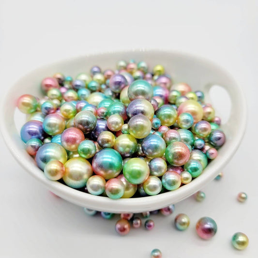 No Hole Beads, Fake Bake Sprinkles, Fake Dragees, Plastic Pearl Beads, Mermaid, Unicorn, Multi Colored, Iridescent, 4MM, 6MM, 8MM, 10 MM Mix