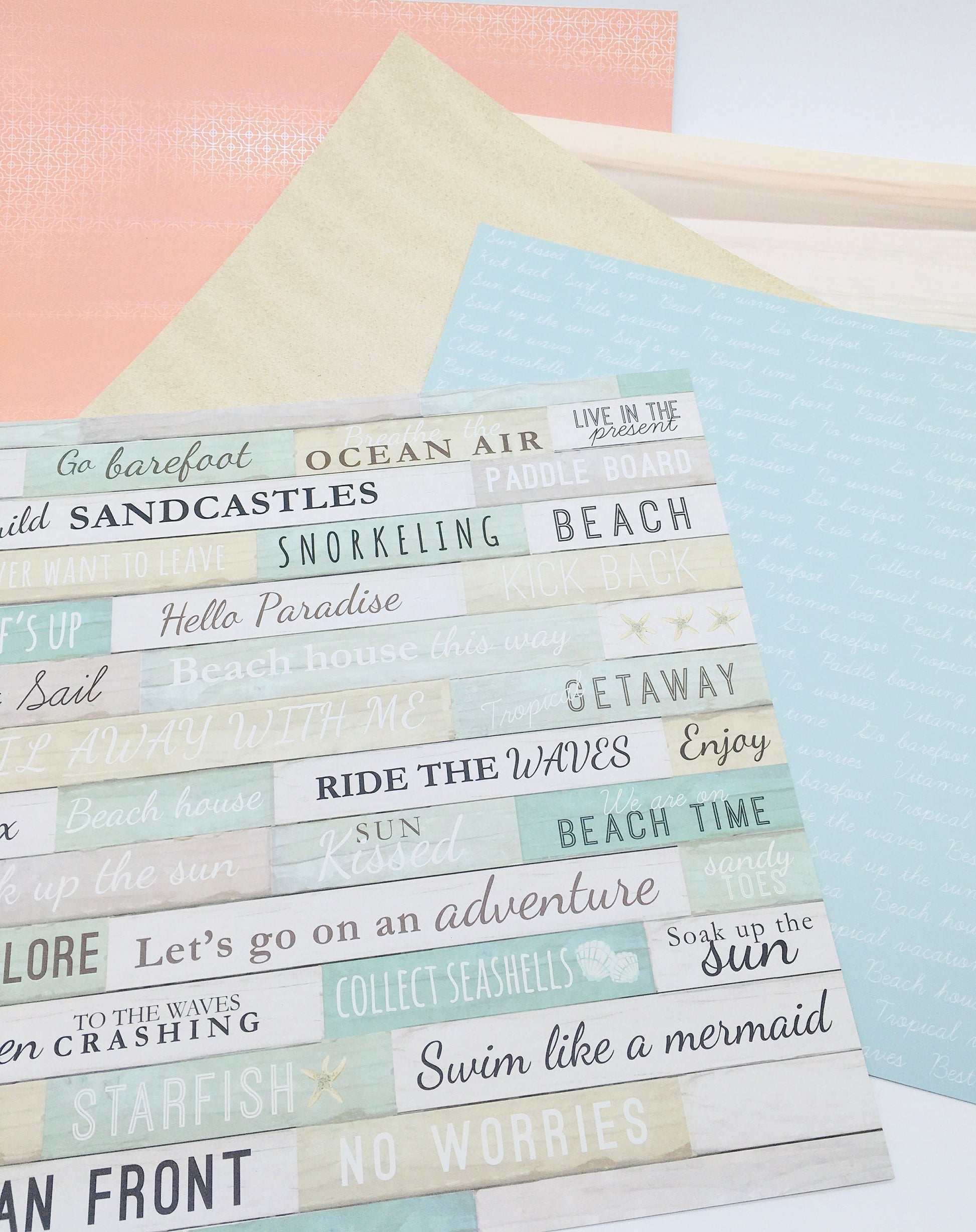 Scrapbook Paper Kit, Beach Theme, Shadow Box Kit, Junk Journaling Crafts, Wood Cutouts, Ribbon, Faux Starfish, Faux Sand Dollar, Lights