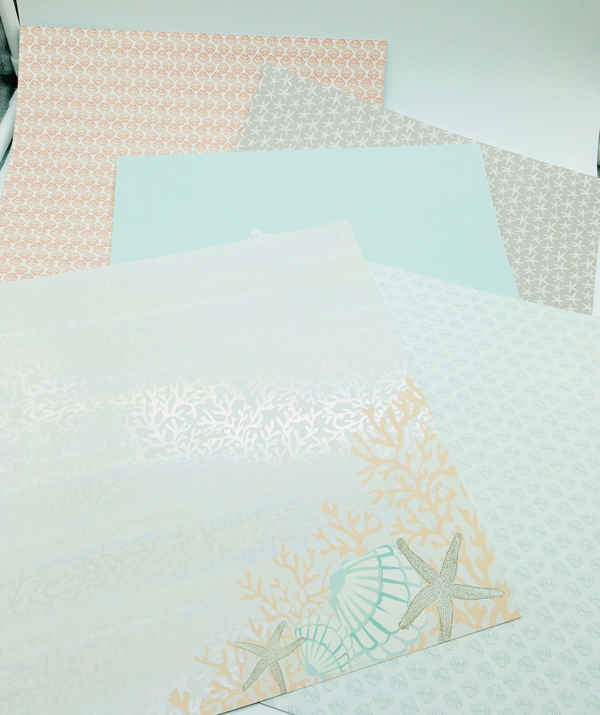 Scrapbook Paper Kit, Beach Theme, Shadow Box Kit, Junk Journaling Crafts, Wood Cutouts, Ribbon, Faux Starfish, Faux Sand Dollar, Lights