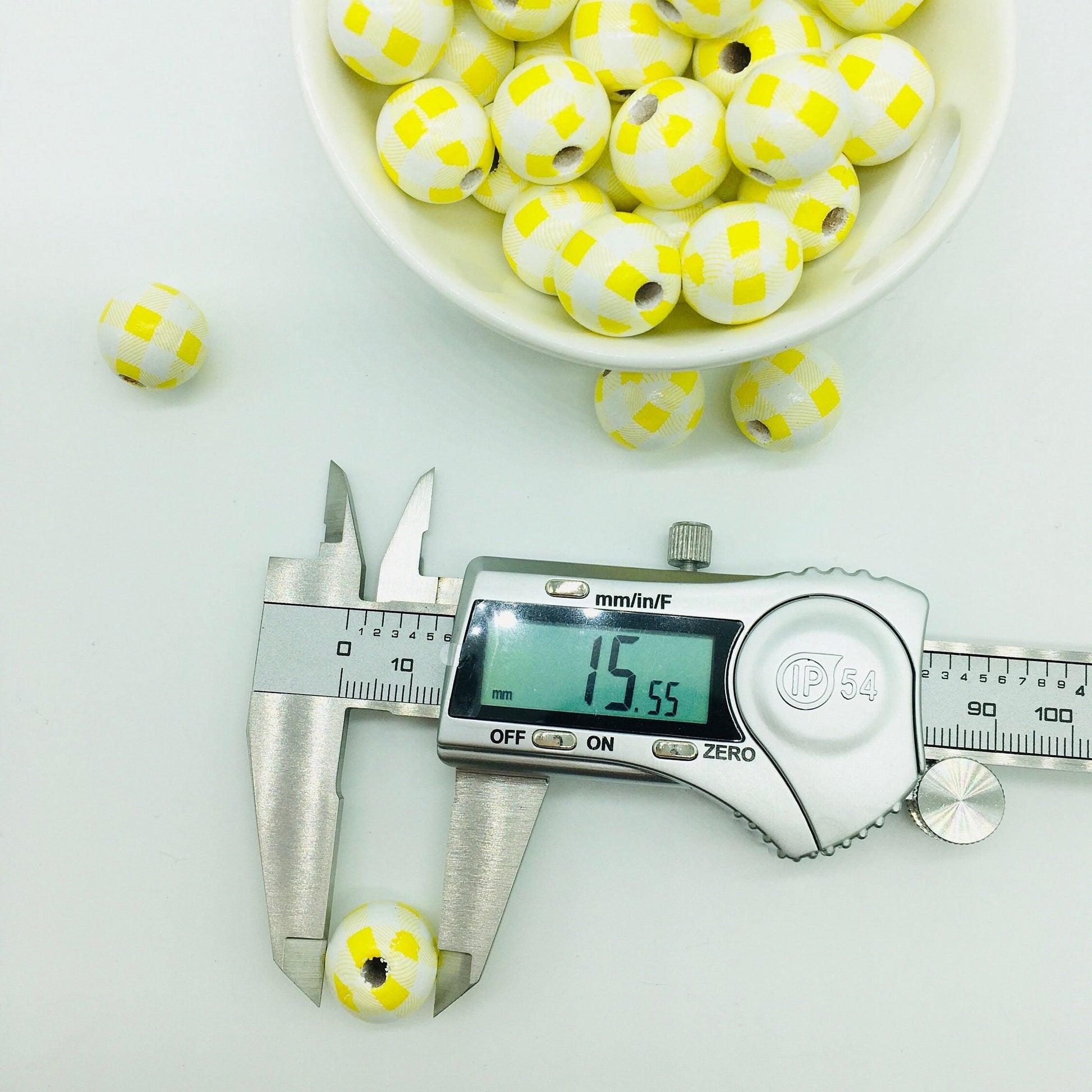 Wood Beads, Yellow White Plaid Beads, Garland Beads, Home Decor, Tiered Tray Decorations, Craft Projects, Jewelry Beads, Spring Beads