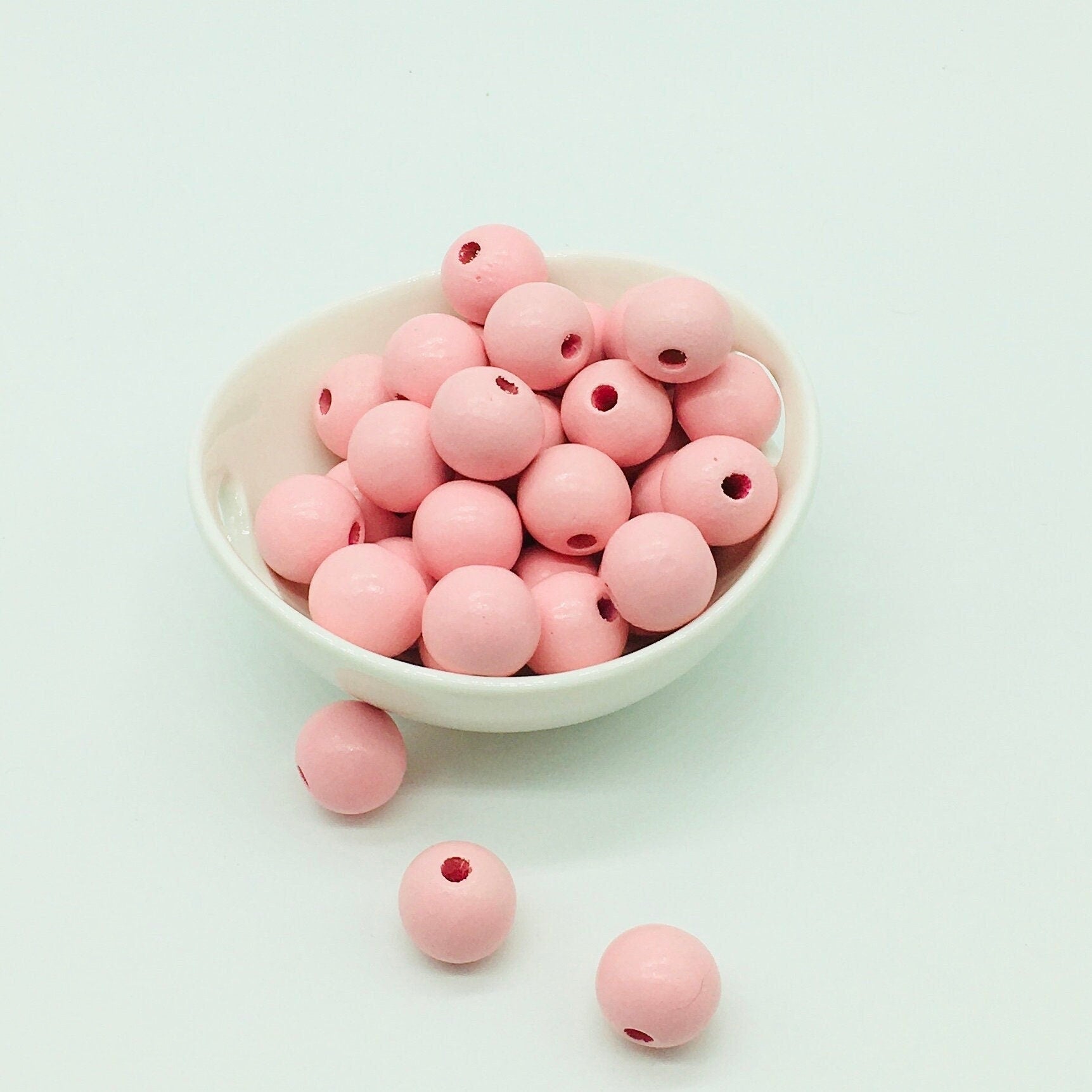 Wood Beads, 16 MM Pink Beads, Garland Beads, Home Decor, Tiered Tray Decorations, Craft Projects, Jewelry Craft Beads