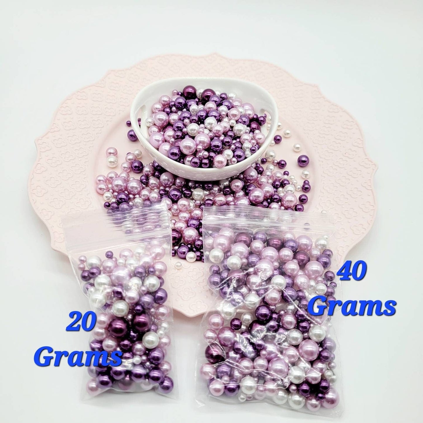 NO Hole Beads, Multi Size Pearl Acrylic Beads, Jewelry, Fake Bake Supplies, Slime Beads, Craft Supplies, Pink, Deep Purple, White, Purple