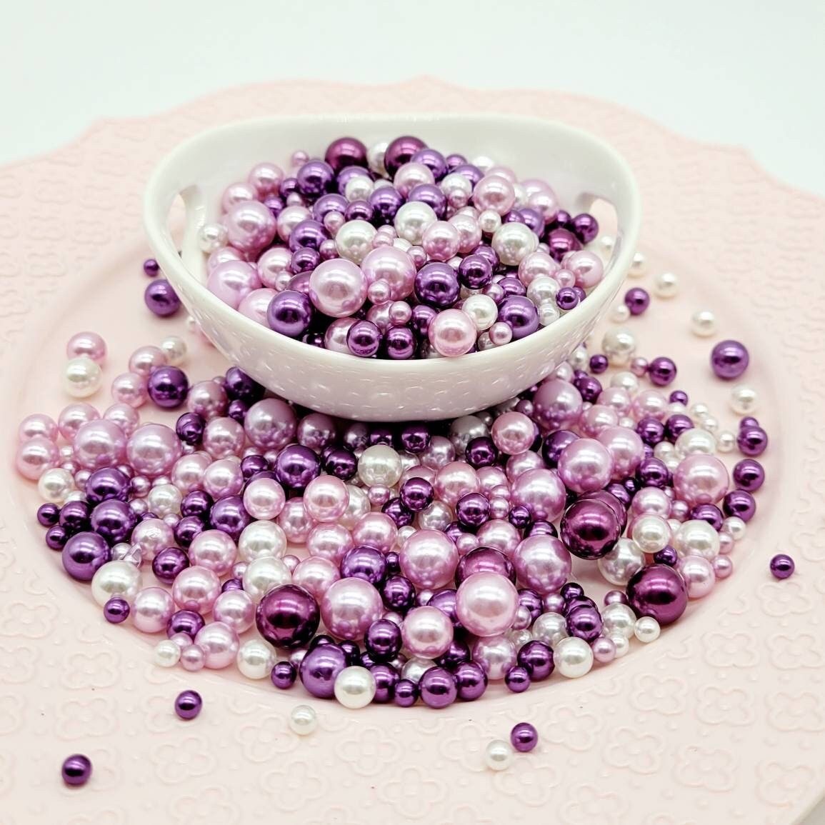 NO Hole Beads, Multi Size Pearl Acrylic Beads, Jewelry, Fake Bake Supplies, Slime Beads, Craft Supplies, Pink, Deep Purple, White, Purple