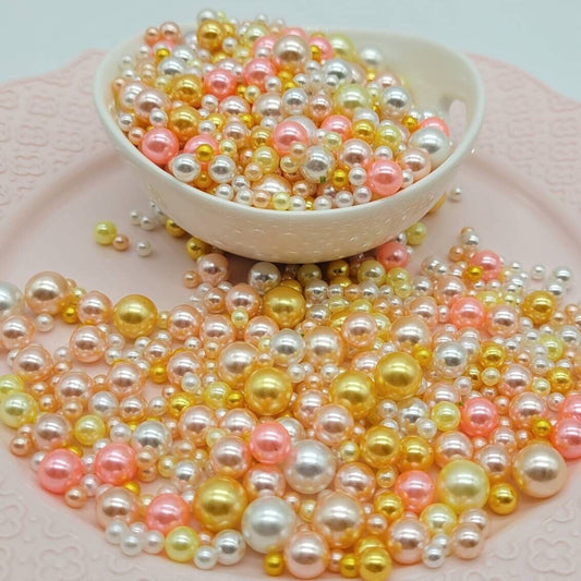 NO Hole Beads, Multi Size Pearl Acrylic Beads, Jewelry, Fake Bake Supplies, Slime Beads, Craft Supplies, Peach, Yellow & White Beads