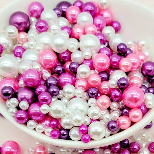 NO Hole Beads, Multi Size Pearl Acrylic Beads, Jewelry, Fake Bake Supplies, Slime Beads, Craft Supplies, Hot Pink, Purple & White Beads