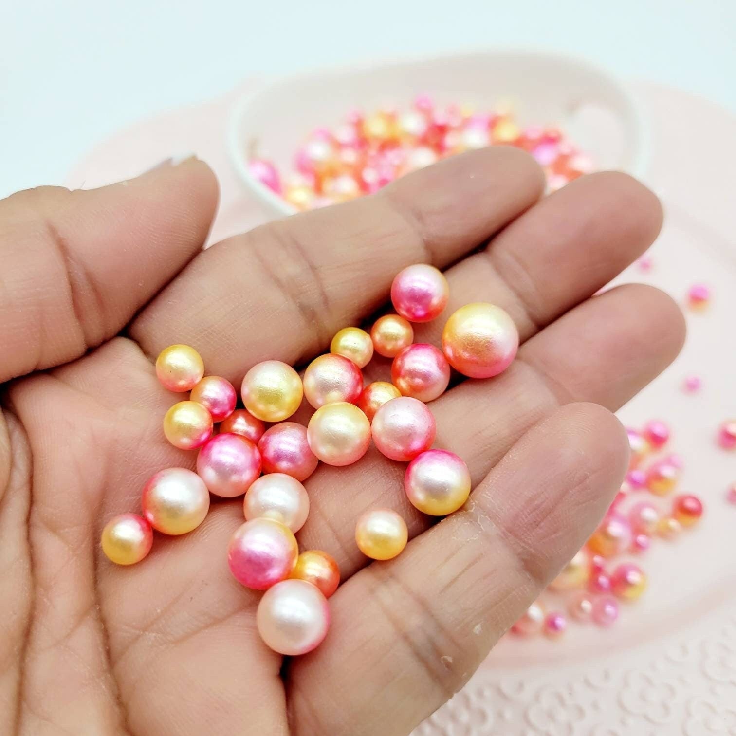 No Hole Beads, Fake Bake Sprinkles, Fake Dragees, Plastic Pearl Beads, Mermaid, Unicorn, Multi Colored, Iridescent, 4MM, 6MM, 8MM, 10 MM Mix