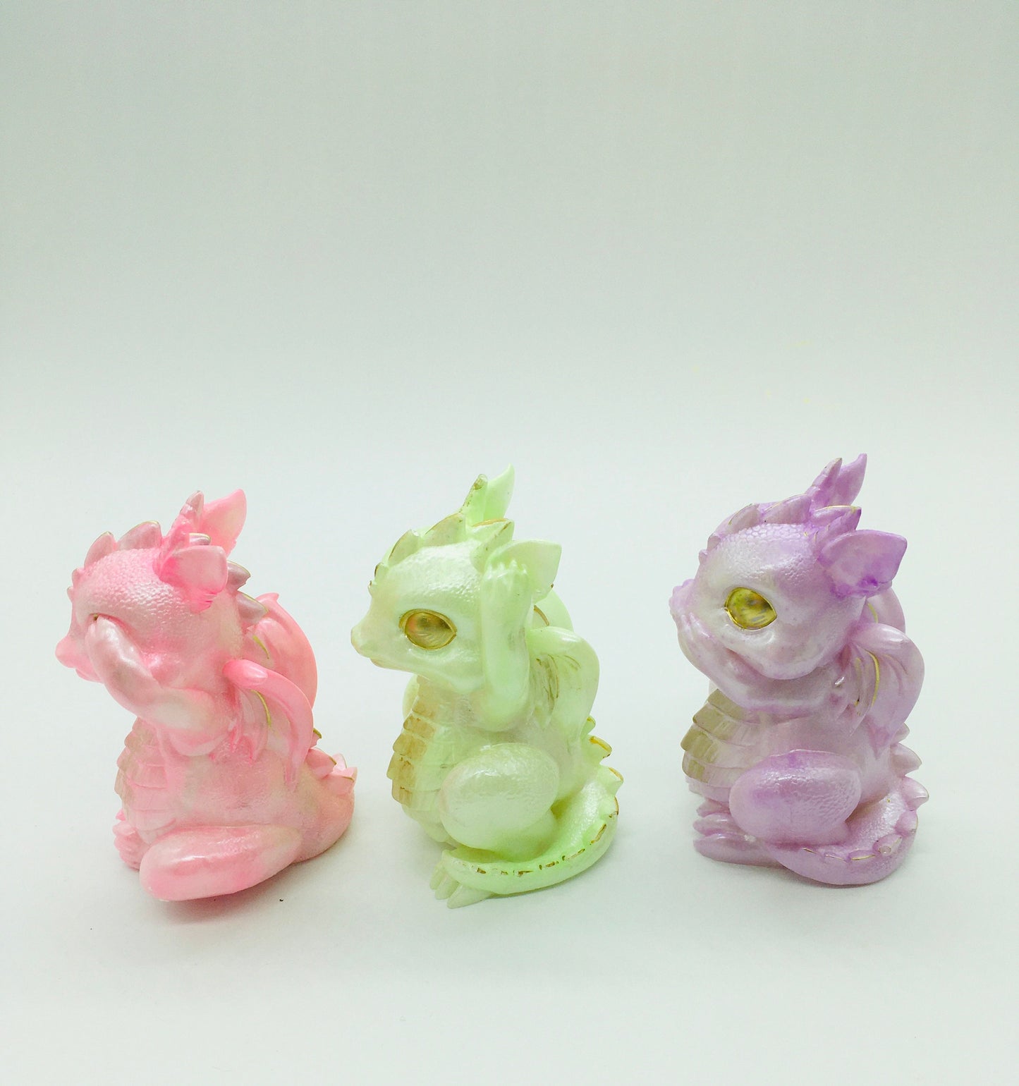 Dragon Figurine Set of Three, Gift for him, Gift for her, Small Dragon set, Office Decor, Home Decor, Display