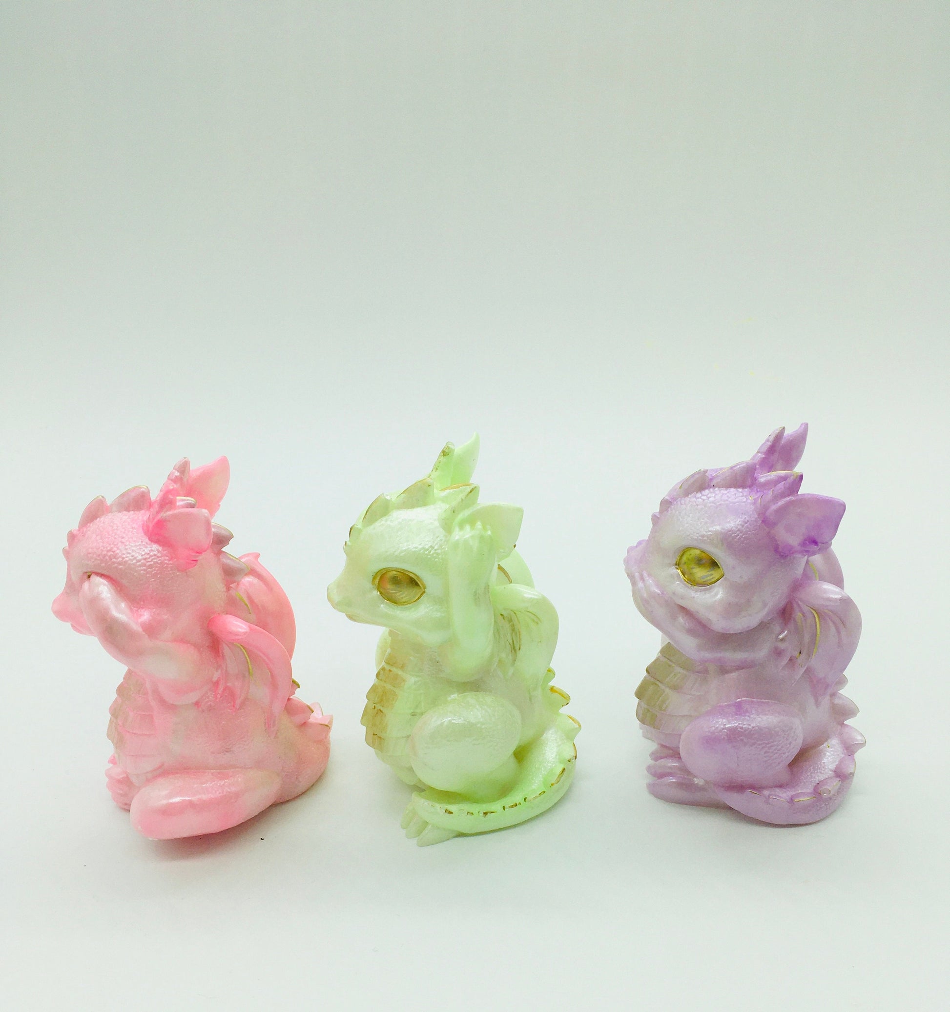 Dragon Figurine Set of Three, Gift for him, Gift for her, Small Dragon set, Office Decor, Home Decor, Display