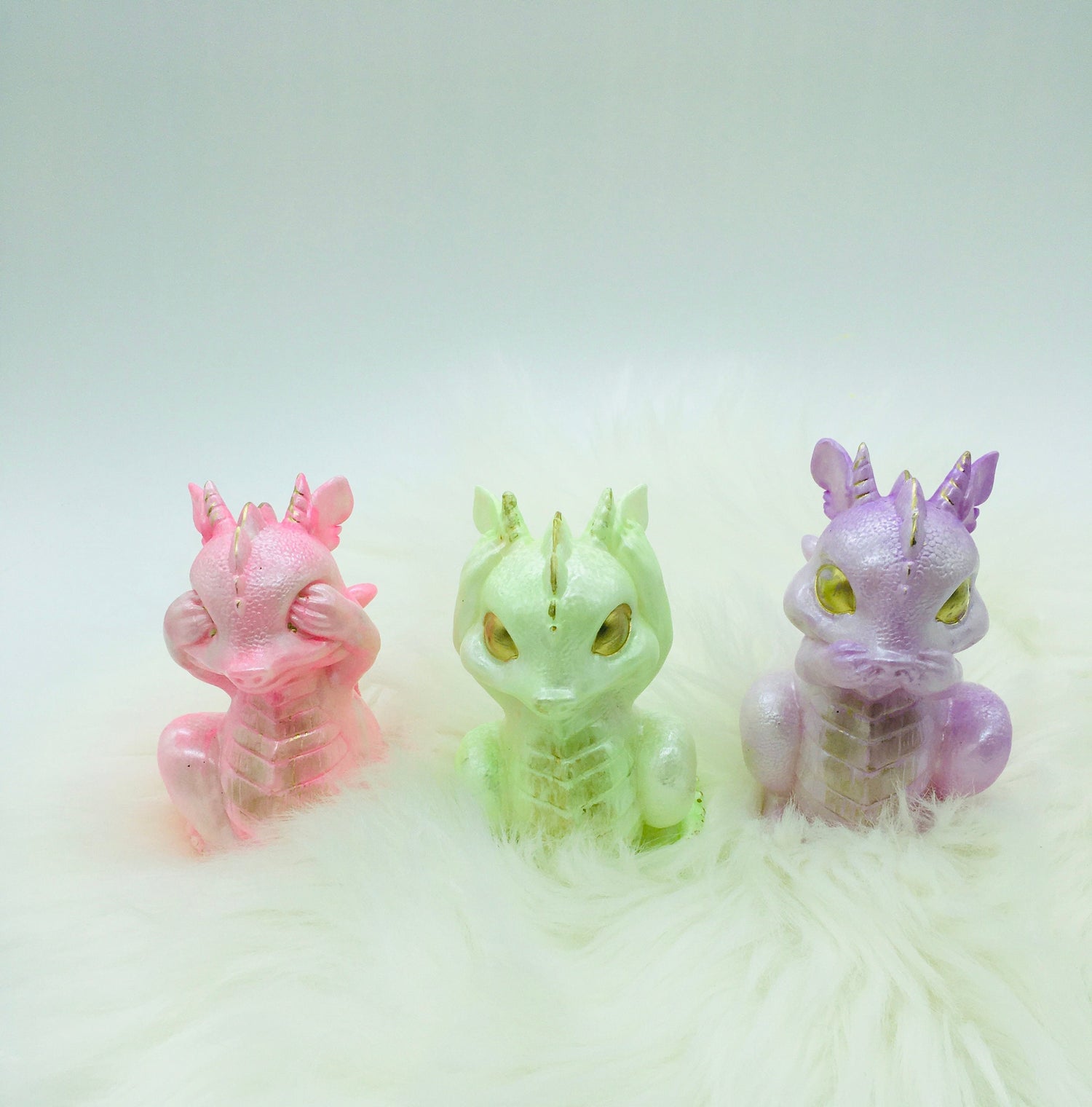 Dragon Figurine Set of Three, Gift for him, Gift for her, Small Dragon set, Office Decor, Home Decor, Display