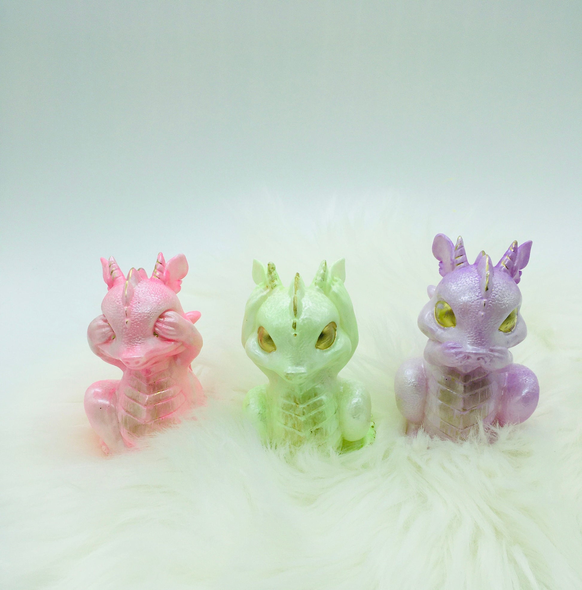 Dragon Figurine Set of Three, Gift for him, Gift for her, Small Dragon set, Office Decor, Home Decor, Display