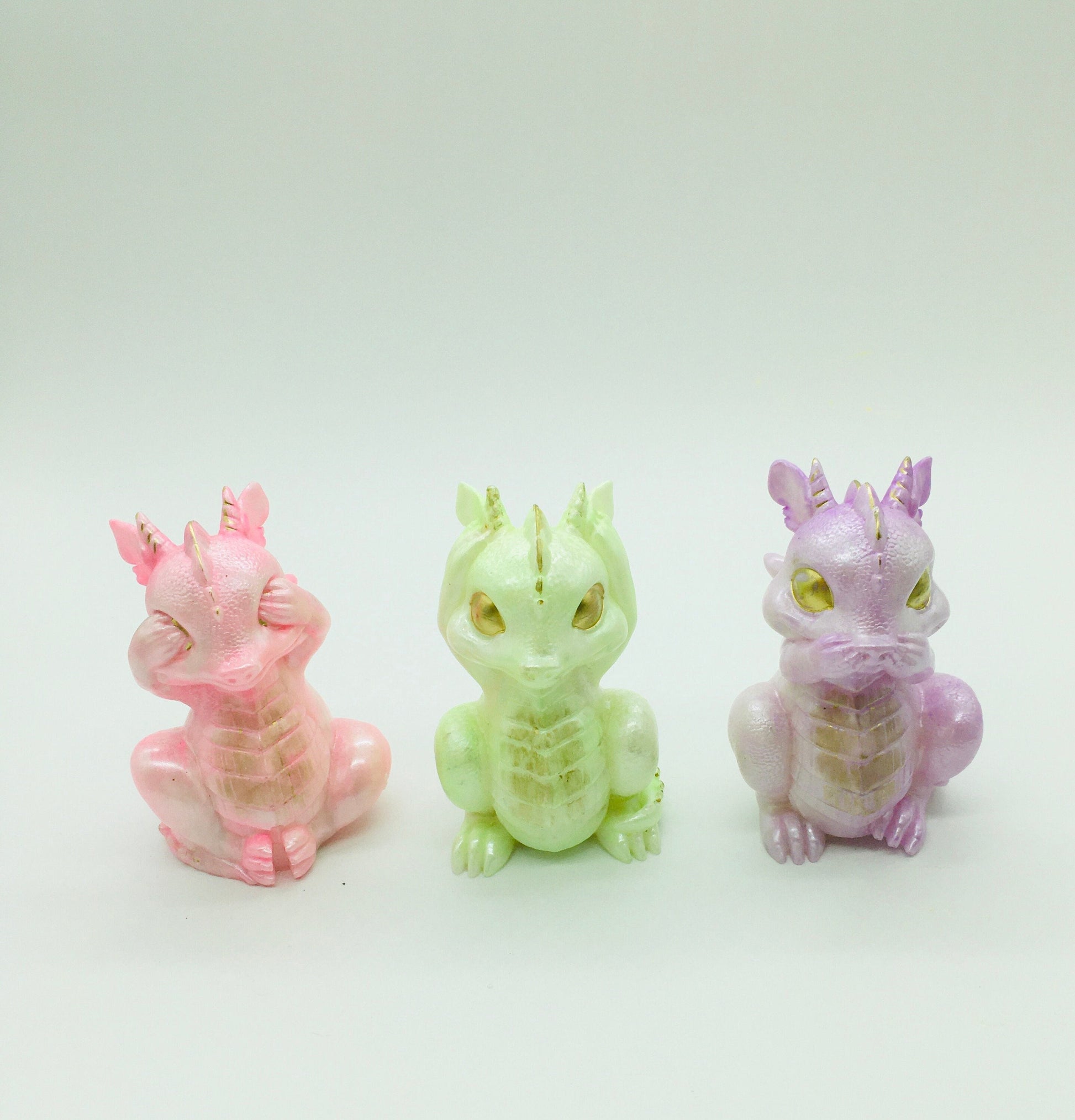 Dragon Figurine Set of Three, Gift for him, Gift for her, Small Dragon set, Office Decor, Home Decor, Display