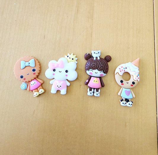 Assorted Kawaii Doll Series, Flatback Resin Cabochons, Craft Supplies, Food Charms, Decoden, Cabochons