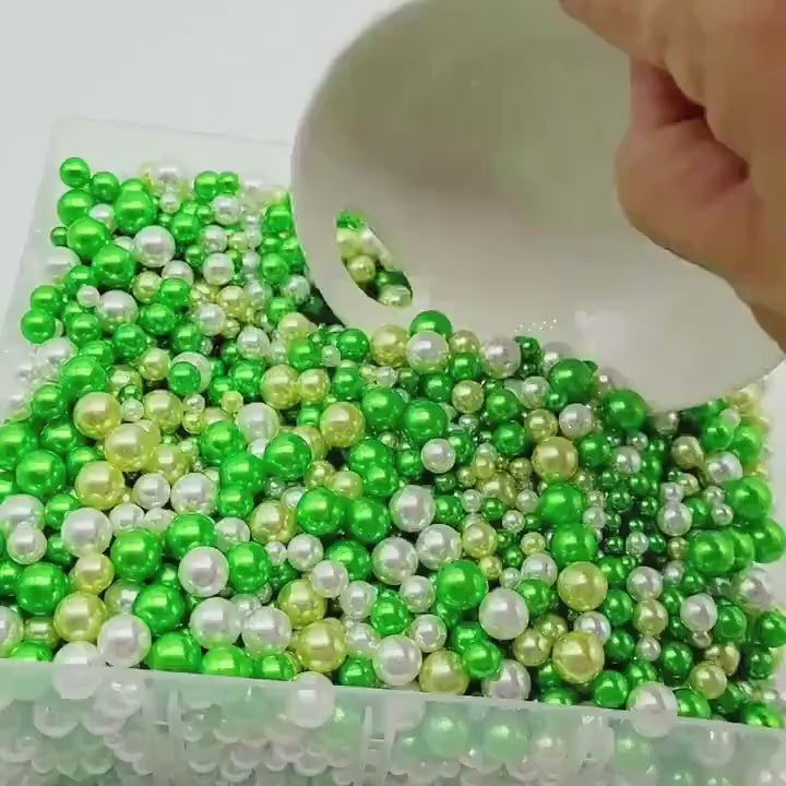 NO Hole Beads, Multi Size Pearl Acrylic Beads, Jewelry, Faux  Bake Supplies, Slime Beads, Craft Supplies, Green, Light Green  & White Beads