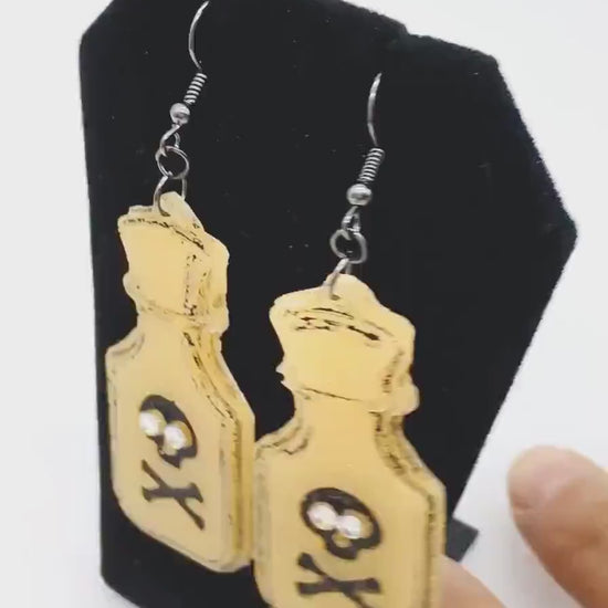 Halloween Earrings, Poison Bottle, Skull Design, Pop Art Style, Gothic Jewelry, Costume Jewelry, Glow in the Dark Earrings