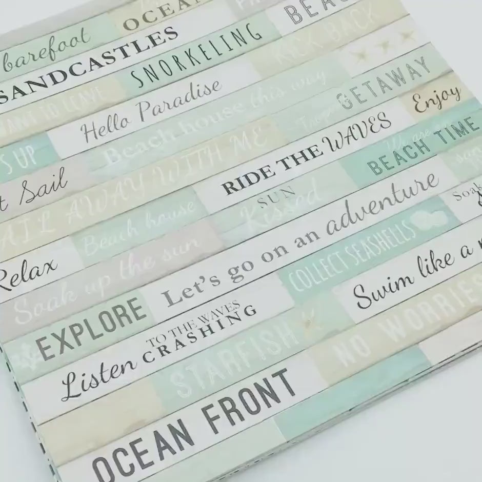 Scrapbook Paper Kit, Beach Theme, Shadow Box Kit,  Junk Journaling Crafts, Wood Cutouts, Ribbon, Faux Starfish, Faux Sand Dollar, Lights