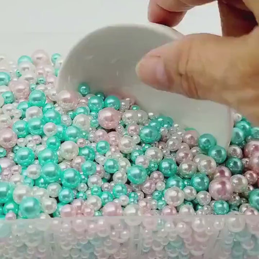 NO Hole Beads, Multi Size Pearl Acrylic Beads, Jewelry, Fake Bake Supplies, Slime Beads, Craft Supplies,  Pink, Blue & White Beads
