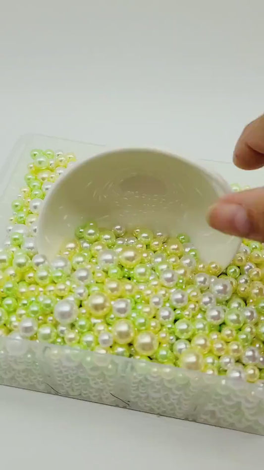 NO Hole Beads, Multi Size Pearl Acrylic Beads, Jewelry, Fake Bake Supplies, Slime Beads, Craft Supplies, green, yellow and white